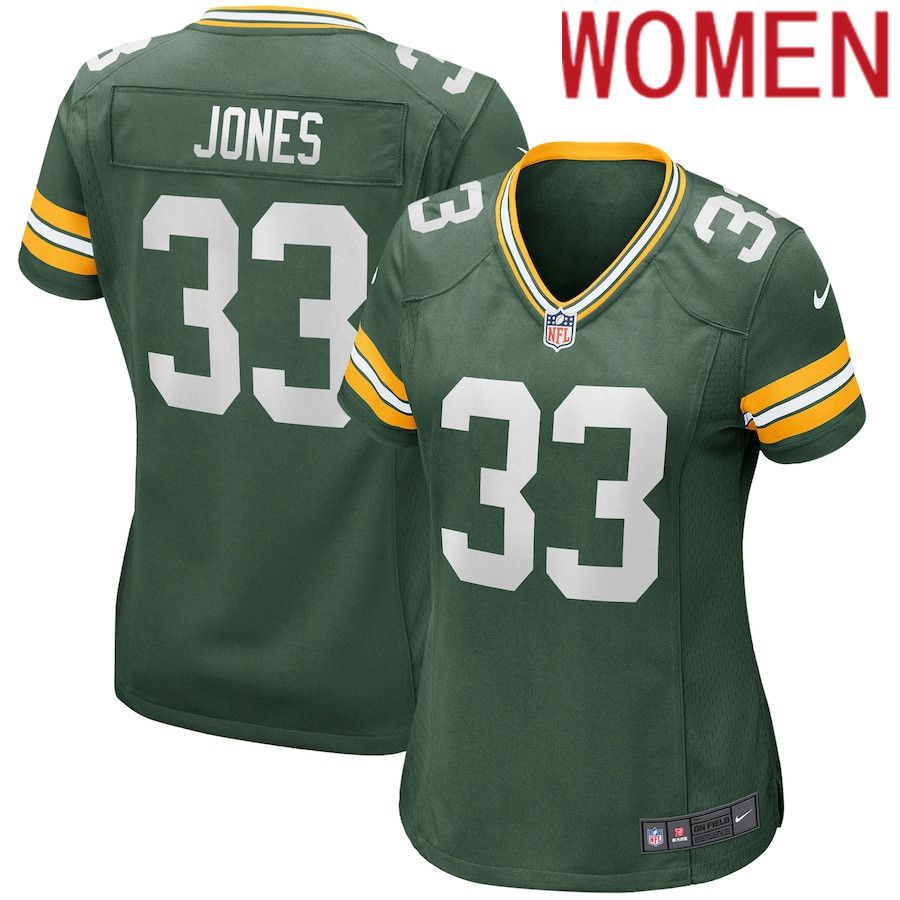 Women Green Bay Packers 33 Aaron Jones Green Nike Game NFL Jersey